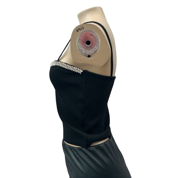 Chanel Black Knit Cropped Cami Top Rhinestone Trim Straps Y2K Women S - Picture 8 of 8